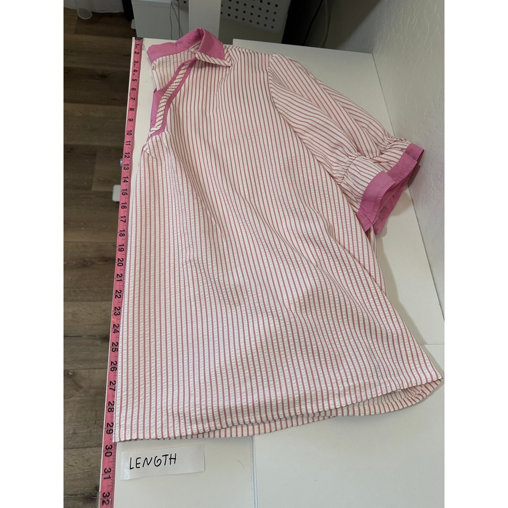 Paisley Grace Pink Seersucker Striped Ruffle Sleeve Top 3XL Preppy Beachy - Picture 10 of 12